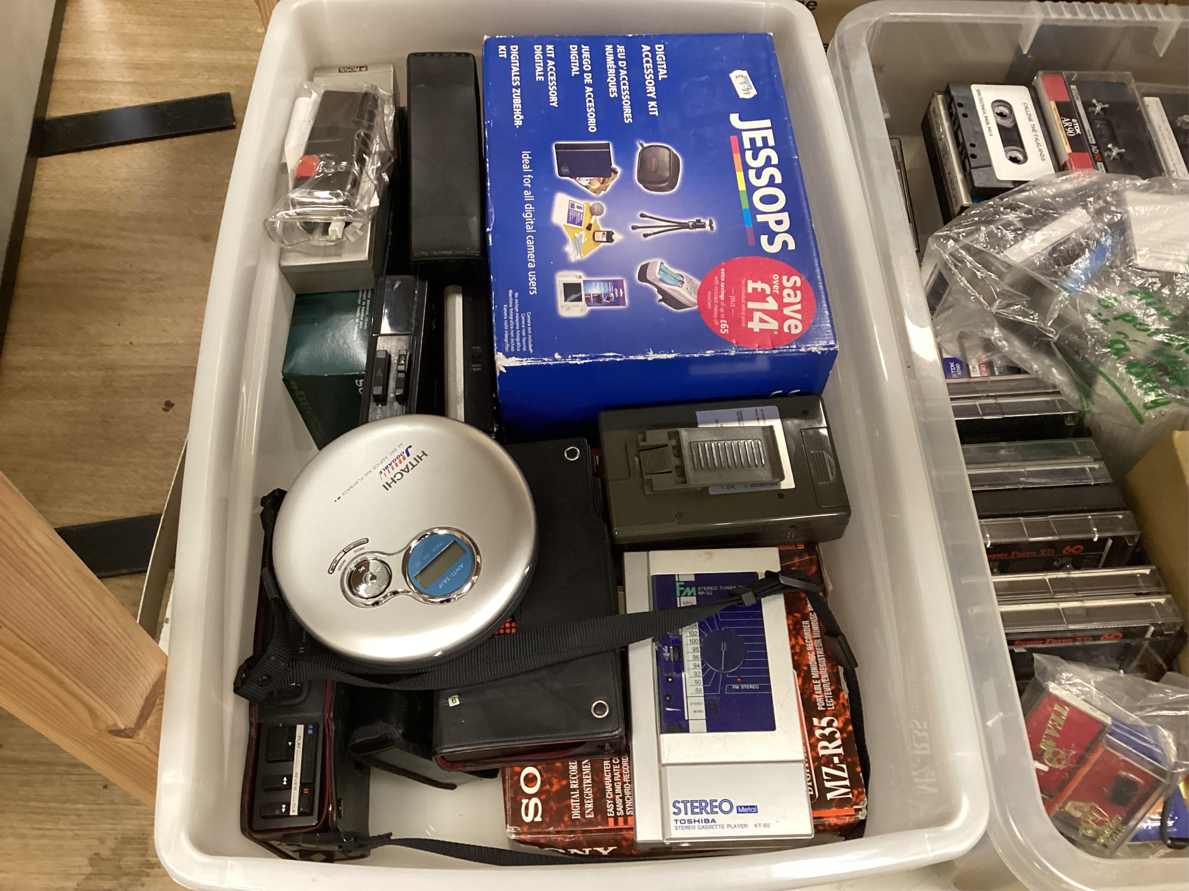 An archive of BBC cassettes and recording equipment related to the BBC war correspondent Harold Briley, including three original Sony Walkman Professionals, one with a BBC World Service label, all in leather cases, a box